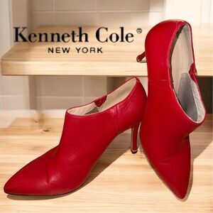 Kenneth Cole Magella Smooth Red Leather Gold Hardware Stiletto High-Heel Booties